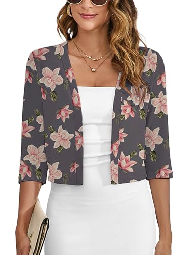 Image of Heymoments Women's Thin Shrugs 3 /4 Sleeve Lightweight Cropped Sweaters Open Front Cardigan for Dress