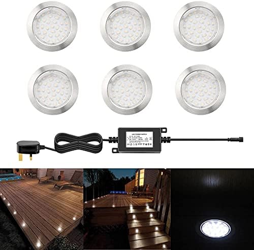 CHNXU 80mm Large Led Decking Lights Outdoor Low Voltage 12v IP67 2.5W Waterproof Deck Lighting Kits Pack of 10 (Warm White) [Energy Class A]