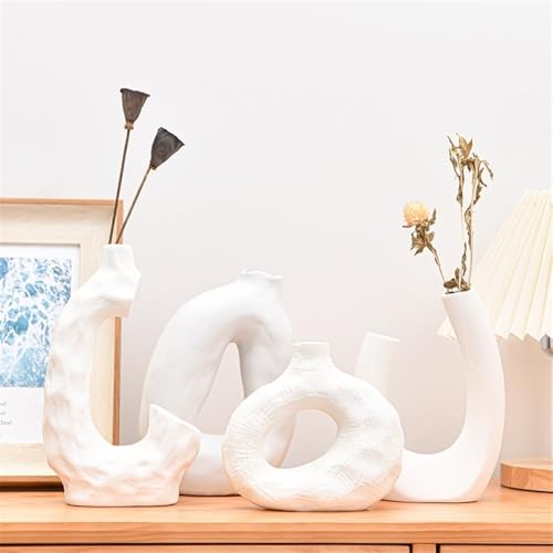 Vase géométrique en céramique blanc d'exception pour arrangement décoratif raffiné