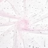 BENECREAT 3 Yard Silver Stamping Star Mesh Lace Fabric, 59' Pink Sequins Star Lace Fabric for DIY Handmade Clothing Wedding Dress Home Decor, 0.4mm Thick