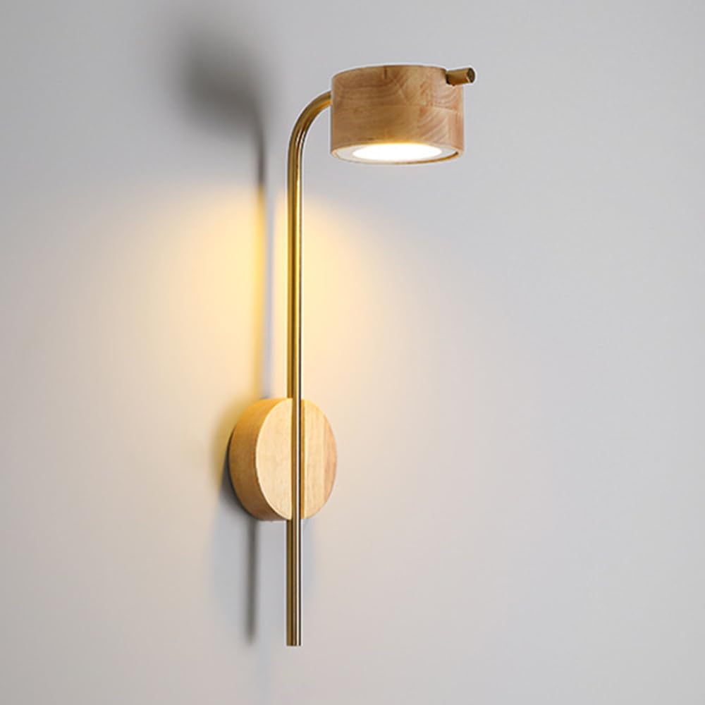 SXECAEPS Nordic Wood Wall Lamp LED Sconce Gold Mount Light, 5W 3000K Vanity Lights Bedroom Bedside Sconces Lighting Fixture Living Room Decor Lamps