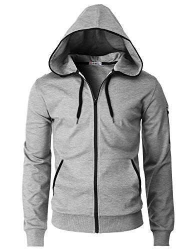 H2H Mens Casual Zip up Hoodie Jacket Double Cotton Lightweight Hooded Gray US L/Asia XL (CMOHOL076)