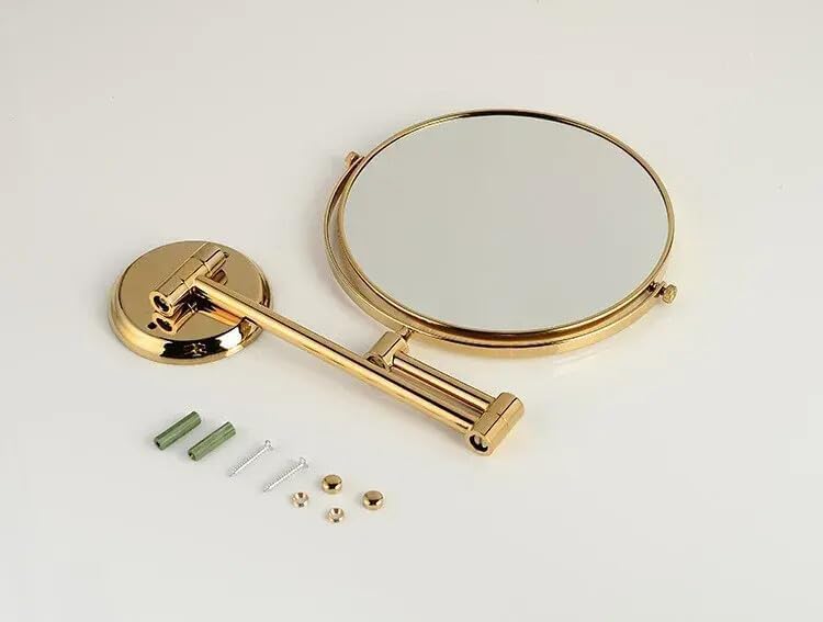 Image of Brass Dual Side Round Mirror for Bathroom 360 Swivel with Zoom View | Magnifying Shaving Makeup Vanity Mirror Wall Mounted (Gold)