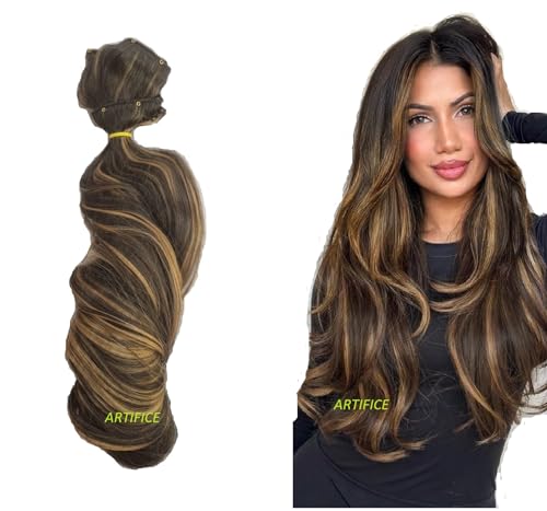 Image of Artifice 6pc 16Clip 60CM Multi Layered Long Hair Extension Set for Full Head Cover For Party Girls Women Golden Highlighted with Brown