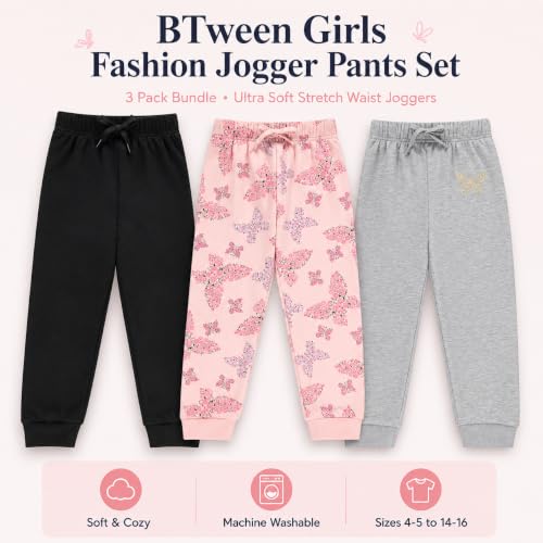 Image of BTween Kids Girls Fashion Stretch Waist Ultra Soft Jogger Pants Set 3 Pack Bundle