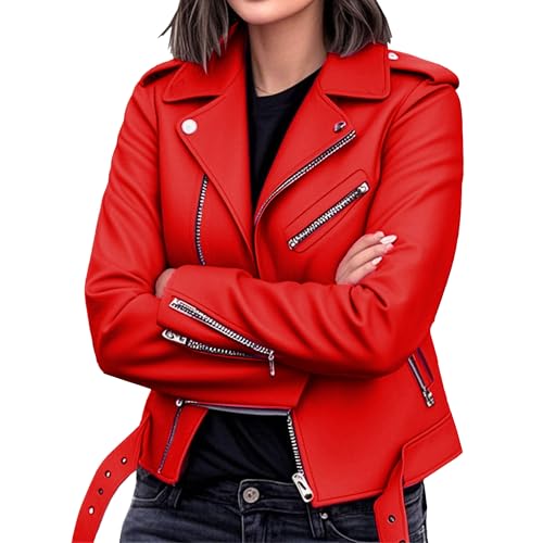 Faux Leather Jacket for Women, Vegan Jackets Biker Motocycle Coat Zip Up Winter Outfits Clothes Y2k Tops 2025