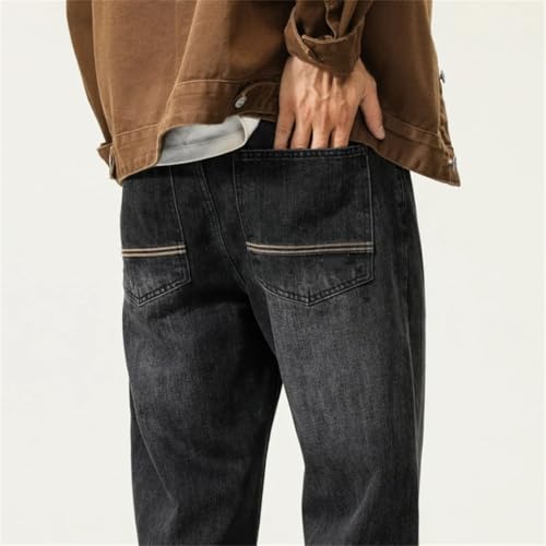 Men Straight Jeans with Pockets Denim Pants High Street Vintage Casual Trousers4
