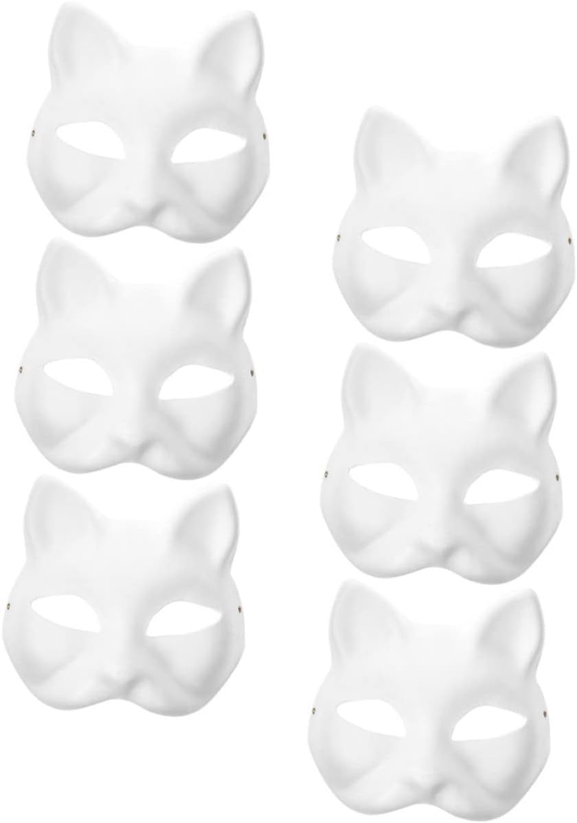 OFFSCH 6pcs cat face mask Halloween White mask Hand