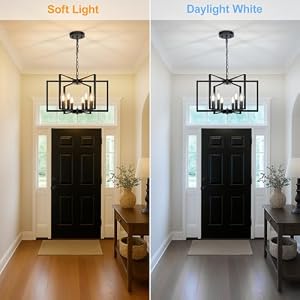 Black Farmhouse Chandelier, 6 Light Geometric Dining Room Light Fixture, Modern Industrial Metal Ceiling Light Rustic Hanging Pendant Lights with E12 base for Kitchen Island Entryway Foyer, Indoor — photo 4 of 6