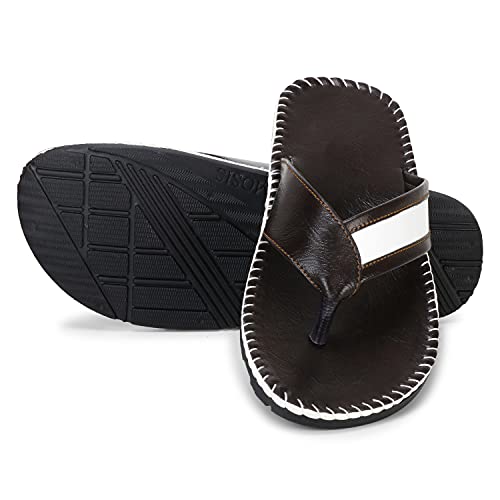 Image of Emosis Men's Faux Leather Slipper - Flat Chappal cum Thong Sandal - For Daily Use Outdoor Indoor Formal Office Home Ethnic Casual Wear E0527