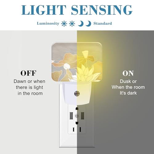 Image of Luxury Water Lily Flowers Night Light Plug into Wall, Golden Lotus and Leaves Night Light with Dusk to Dawn Sensor for Kid Girls Boys Women Men Room, Hallway, Kitchen, Bathroom, Stairs Decor