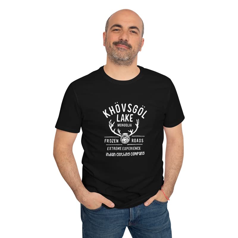 InDIAn CLOTHInG COMen's Regular Fit Khovsgol Lake Graphic Printed Biker T-Shirt/Motorcycle Rider Adventure T-Shirt