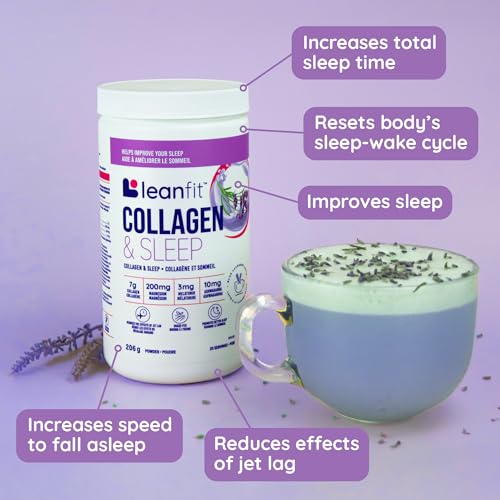 LEANFIT COLLAGEN & SLEEP™ Blue Lavender Latte - 7g Collagen + 200mg Magnesium + 3mg Melatonin + 10mg Ashwagandha - Improves Sleep & Reduces Effects of Jet Lag - 25 Servings, 206g Tub - Image 3