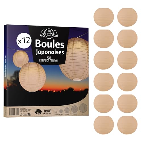 12x Lanterne Papier 20 cm Sable - Suspension Boule Papier 20 cm (12'') type Lanterne Japonaise pour Decoration Mariage - 12 pièces - Le must de la Gamme de...