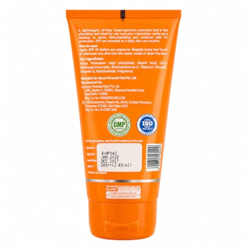 Image of Aysun SPF20 Ultra Light Lotion,Brightens and Moisturises skin with Hyaluronic & Niacinamide, Water & Sweat Resistant, No White Cast, Normal, Oily, Dry Skin Types, Oil Free - 100Gm