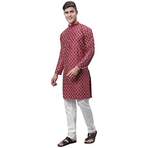 Image of SOJANYA (Since 1958 Men's Silk Blend Kurta Pyjama Set | Multi Embroidered Traditional Ethnic Wear for Navratri, Garba, Puja & Wedding