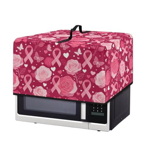 Image of Microwave Cover for Breast Cancer Awareness, Small Electrical Appliance Protector Kitchen Decor, S, 18.25 x 14.5 x 11 Inches, Pink Ribbon Rose Butterfly Heart-Shaped