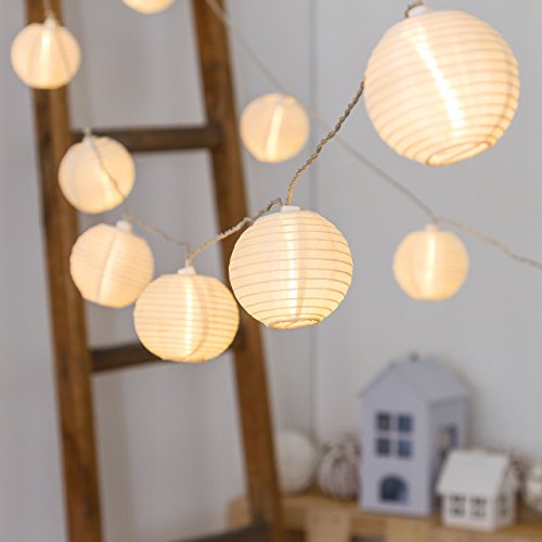 XMASKING Cadena de 5,5 m, 16 farolillos, diámetro de 8 cm, LED blanco cálido, cable transparente