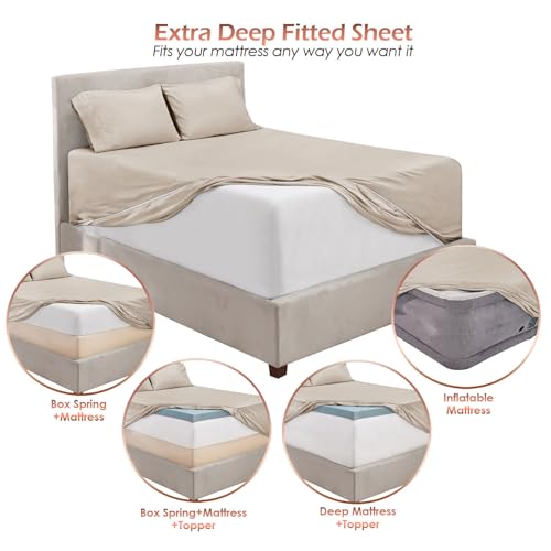 Image of Hearth & Harbor Extra Deep Pocket Sheet Sets, Luxury Soft 6 Piece Bed Sheet Set Fits Mattress 18-24 Inches - Cal King Size, Linen