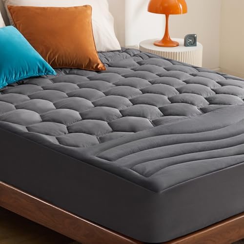 Bedsure Queen Mattress Pad - Quilted Fitted Mattress Topper Protector with 8-21 Inches Deep Pocket, Noiseless Breathable Bed Cover Padded, Machine Washable, Grey, 60x80 Inches