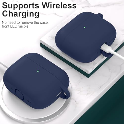 Image of New Soft Silicone Case Compatible with Apple AirPods Pro 3 Generation (2025) Protective Silicone 360 Full Protection Dust-Proof Shockproof Case Cover with Hook (Cover Only) (Midnight Blue)