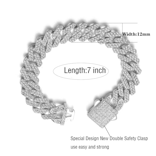 HIPBLING Cuban Link Bracelet for Women Diamond Miami Cuban Bracelet 12mm Pink Crystal Gold Silver Iced Out Bracelets Bling Hip Hop Jewelry for Womens Gift4