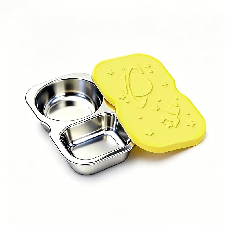 WUUAIR Leakproof 2-Compartment Stainless Steel Snack Box with Food-Grade Silicone Lid, Divided for Sauces & Meal Prep