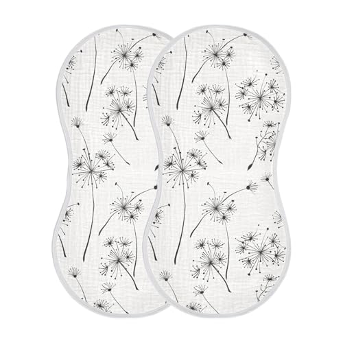 Romantic Dandelion Ink Painting Cotton Muslin Burp Cloths Soft Touch Baby Rags for Babies boy and Girl Set of 2, 22x11in