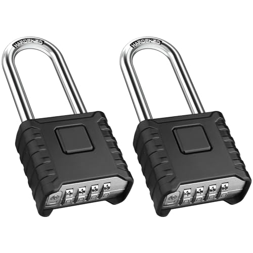 Diyife 4-Stelliges Schwer Zahlenschloss mit Langem Schäkel, Wasserdicht und Robust Vorhängeschloss aus 304 Edelstahl, Ein-Knopf-Entriegelung, für Hof, Zaun, Garagen, Tore - 2 Pack Schwarz Diyife 4-Stelliges Schwer Zahlenschloss mit Langem Schäkel, Wasserdicht und Robust Vorhängeschloss aus 304 Edelstahl, Ein-Knopf-Entriegelung, für Hof, Zaun, Garagen, Tore - 2 Pack Schwarz