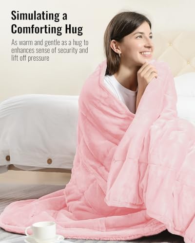 Uttermara Sherpa Fleece Weighted Blanket 12 lbs for Adult, Unicolor Ultra-Soft Fleece and Sherpa, Dual Sided Cozy Plush Blanket for Sofa Bed, 48 x 72 inches, Pink