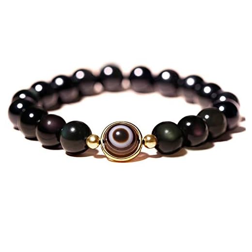 L&C Feng Shui Black Obsidian Wealth Bracelet - 8MM 10MM Women Mens Bracelets Natural Black Obsidian Crystal Evil Eye Agate Bring Luck Prosperity Elastic Stretch Beaded Bracelet for Woman Men (10MM)