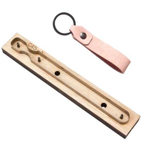 CALFOVERA Strap Leather Cutting Die Metal High Carbon Steel Cutter Keychain Straps Shapes Template Moulds Dies Punching Stamping Tool with Smooth Wooden Base for DIY Crafts Key Chain Fob Making