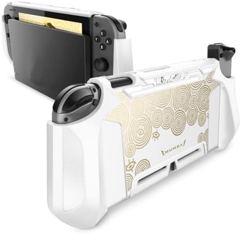 mumba Dockable Case for Nintendo Switch, [Blade Series] TPU Grip Protective Cover Case Compatible with Nintendo Switch Console and Joy-Con Controller (White/Gold)
