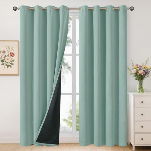 Image of YoungsTex 100% Blackout Curtains for Living Room Keep Cold Out, Thermal Insulated Drapes with Grommet Energy Saving for Bedroom, Sage, 2 Panels, 52 X 84 Inch