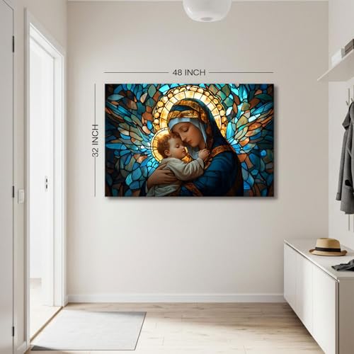 Image of Our Lady of Guadalupe Mosaic Wall Art Prayer Room Sacred Wall Decor Catholic Virgin Mary Paintings Canvas Prints Inspiring Religious Beliefs Framed Posters Large Artwork for Church Decorations 32x48 inch