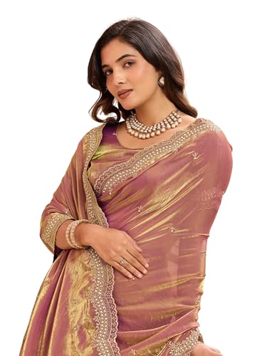 Image of Embellished Embroidered Pure Chiffon Heavy Work Saree