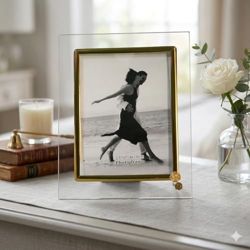 Image of Home Decor Gold Geometric Glass Photo Frame - Modern Design (3X5)