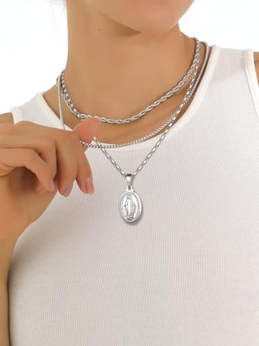 Image of U7 Virgin Mary Necklace for Women,18K Gold Plated /Sterling Silver Oval Miraculous Medal Virgin Mary Pendant Necklace