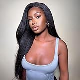 OQ Hair V Part Wig Human Hair Kinky Straight Upgrade U Part With Adjustable Drawstring 180% Density V Shape Clip In Half Wig For Women Natural Color 22 Inch