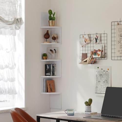 VASAGLE Eckregal 2er Set, Wandregal mit 5 Ablagen, Schweberegal für Küche, Schlafzimmer, Wohnzimmer, Arbeitszimmer, Pflanzen, CDs, Deko, Souvenirs, weiß LLS822T14