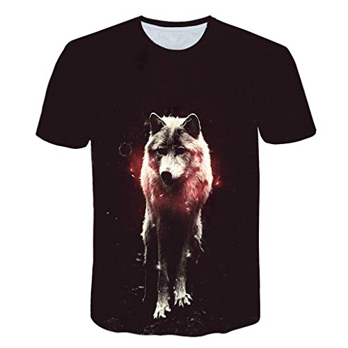 T-Shirt 3D Loup Homme Noir taille 52 à manches courtes pour un look sauvage au quotidien