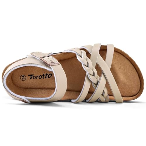 Image of Torotto Girls Sandals with Cork Footbed Adjustable Buckle Casual Slides Sandals Open Toes Flat for Kids Toddler