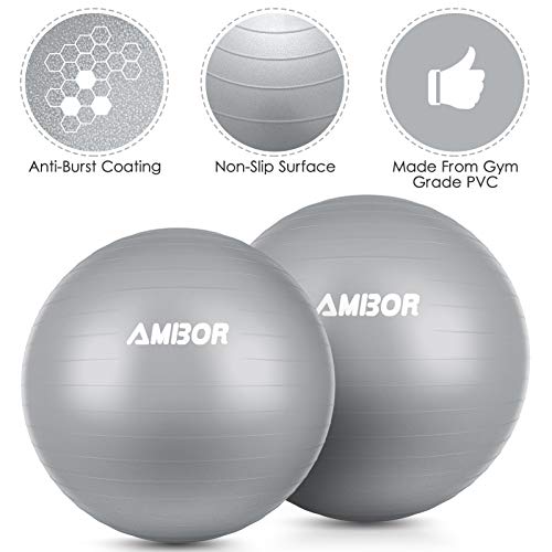 Exercise Ball (65-75CM), AMBOR Extra Thick Anti-Burst & Non-Slip Stability Balance Yoga Ball for Birthing, Pilates, Desk Chairs, Fitness, Quick Pump Included