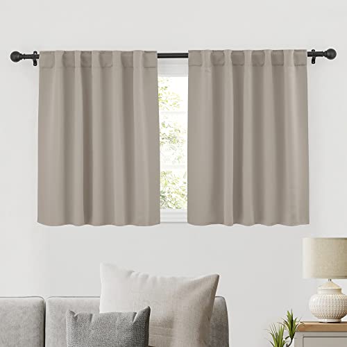 Image of RYB HOME Bathroom Curtains Blackout - Thermal Insulating Privacy Small Window Curtains Short for Bedroom Basement Kitchen Kids Nursery Cabinet, Wide 42 x Long 30 inches, 2 Panels, Sand
