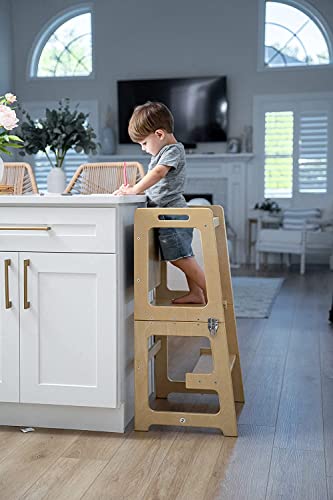 Image of Avenlur Toddler Tower, Date 4-in-1 Kitchen & Learning Tower (Gray) | Avenlur Date 4-in-1 Kitchen Tower doubles as a kitchen stool for toddlers, montessori tower, and toddler tower table.