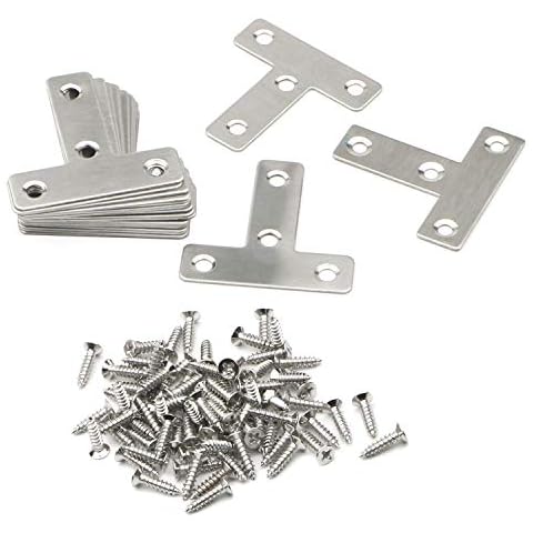 Pxyelec 4 Holes Angle Plate Corner Brace Flat T Bracket Connector 90 Degree Right Angle Fixing Repair Plated Joint Bracket Furniture Protector 50 mm x 50 mm / 2.0 x 2.0 inch, Pack of 20 Cover