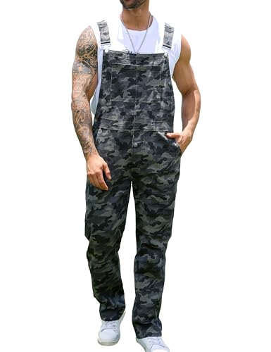 Yuanbang Camo Overalls for Men Work Utility Coveralls Bibs Romper Jumpsuit with Zipper Fly(Grey Camo L)