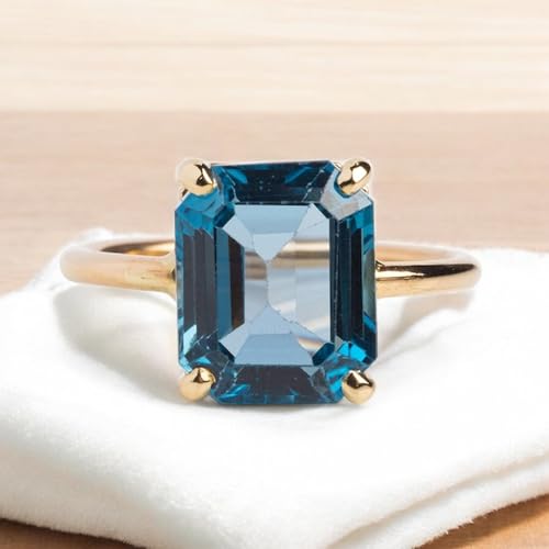 London Blue Topaz Emerald Cut Solitaire Ring - 14K Rose Gold Bridal Wedding Ring, November Birthstone Anniversary Jewelry Gift for Women, Engagement, Mother’s Day2