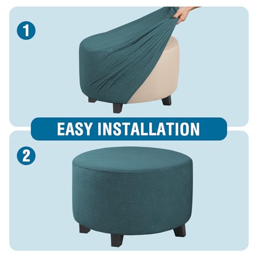 Image of H.VERSAILTEX Ottoman Cover Stretch Ottoman Slipcover Round Ottoman Storage Cover Folding Stool Covers Furniture Protector Cover for Footrest Ottoman Fit Dia 30 inch - 41 inch, Deep Teal