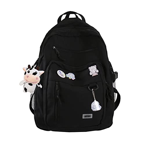 Cute Aesthetic Backpack for teen girls middle school Bag Student Laptop White Backpacks With Cute pin accessories(Black, One Size)